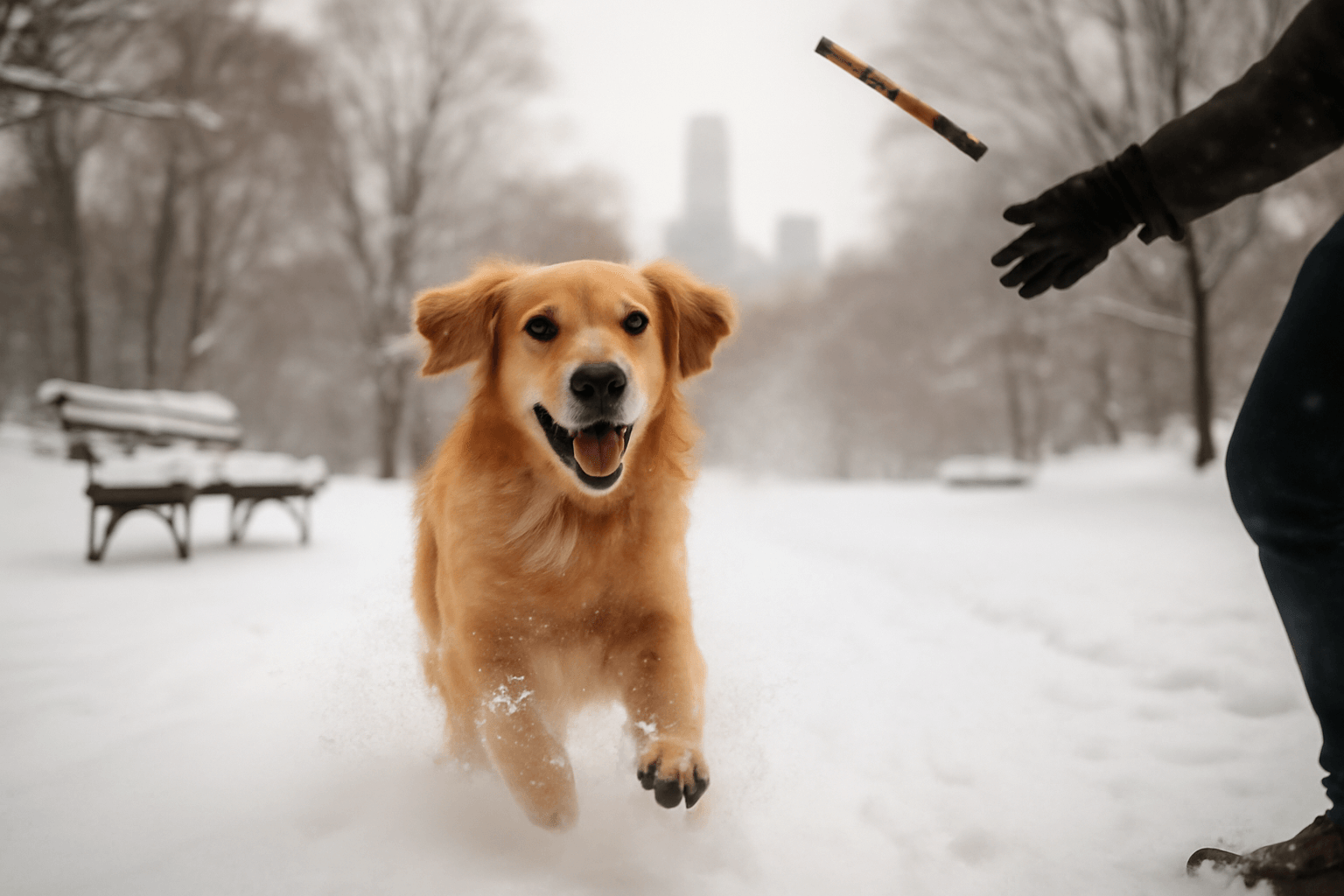 At snezi zlaty retrivr scooby si uziva snehovy den v central 1767322895753