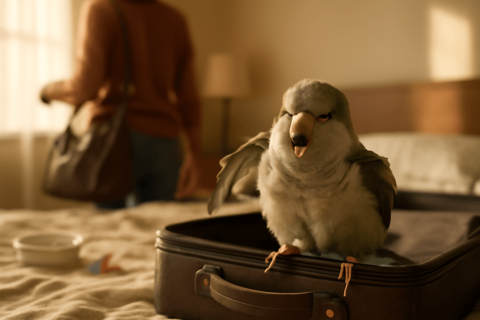 Auggie quaker papousek dava mame najevo ze odjet na dovoleno 1769007658357