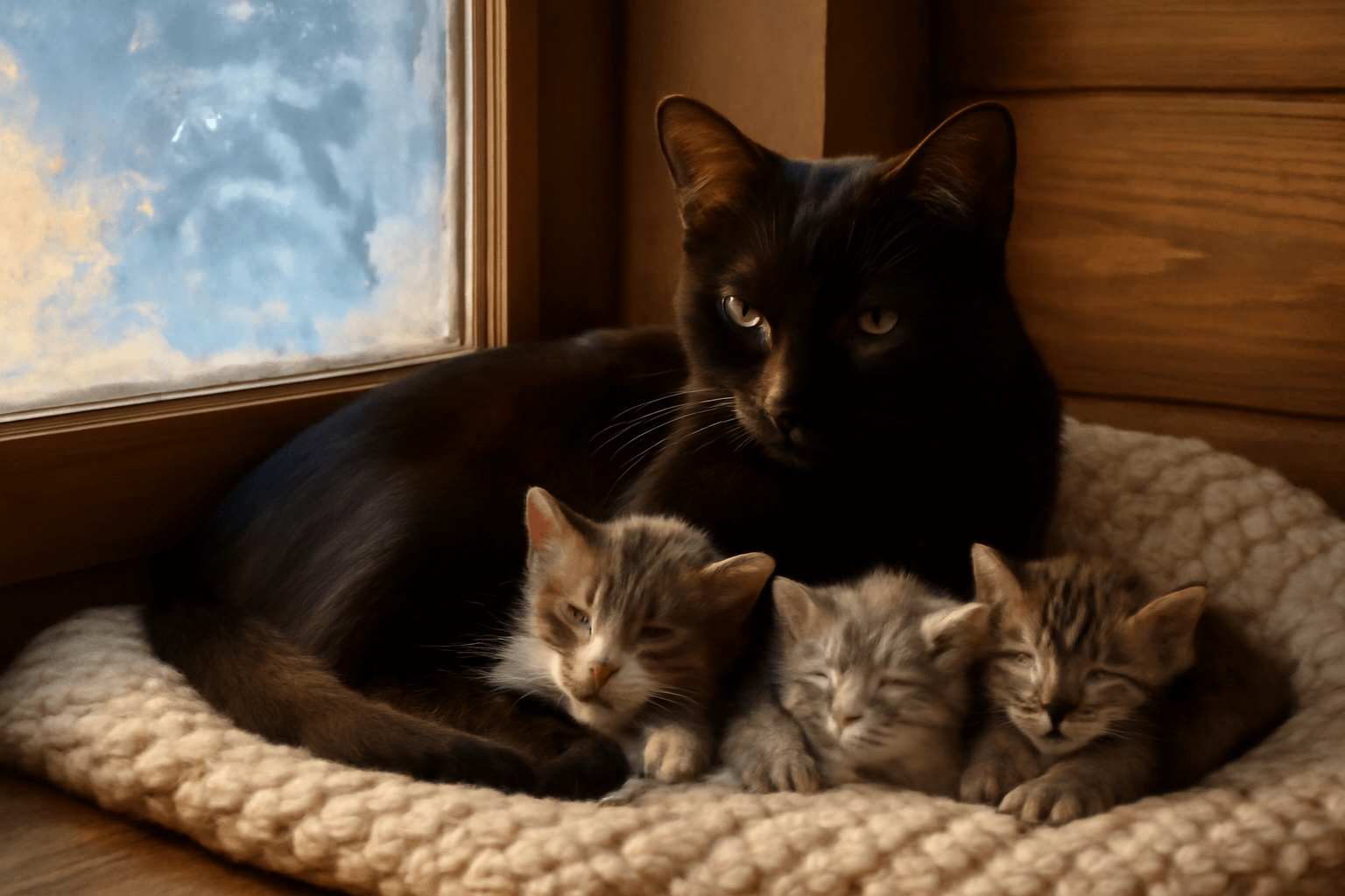 Baby corn zahriva sva nova pestounska kotatka v mrazivych dn 1769216477330