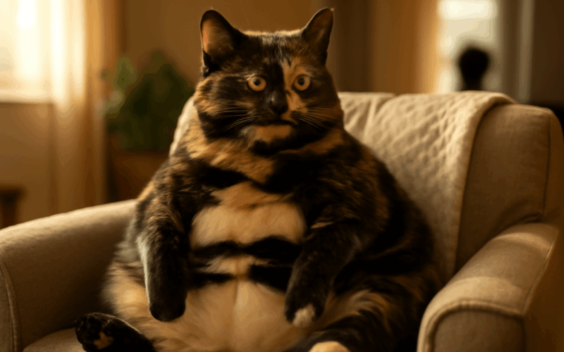 Bean obrovska tortie calico ktera sedi jako clovek 1769828454282