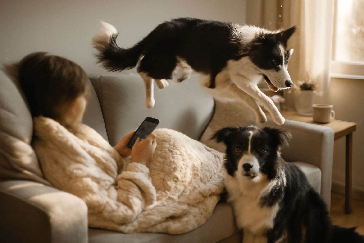 Border collie pouziva majitelku jako trampolinu vtipne video 1769655666662