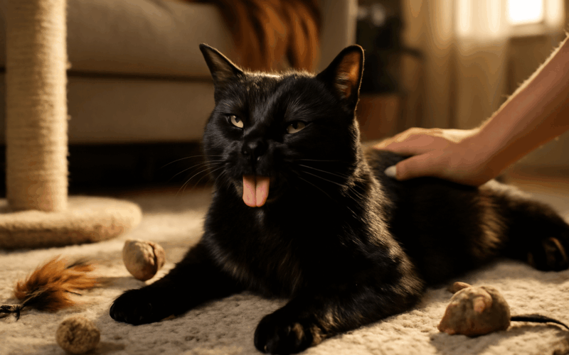 Cerny kocour allen funi jako pes po hre zapomina ze je kocka 1768359672189