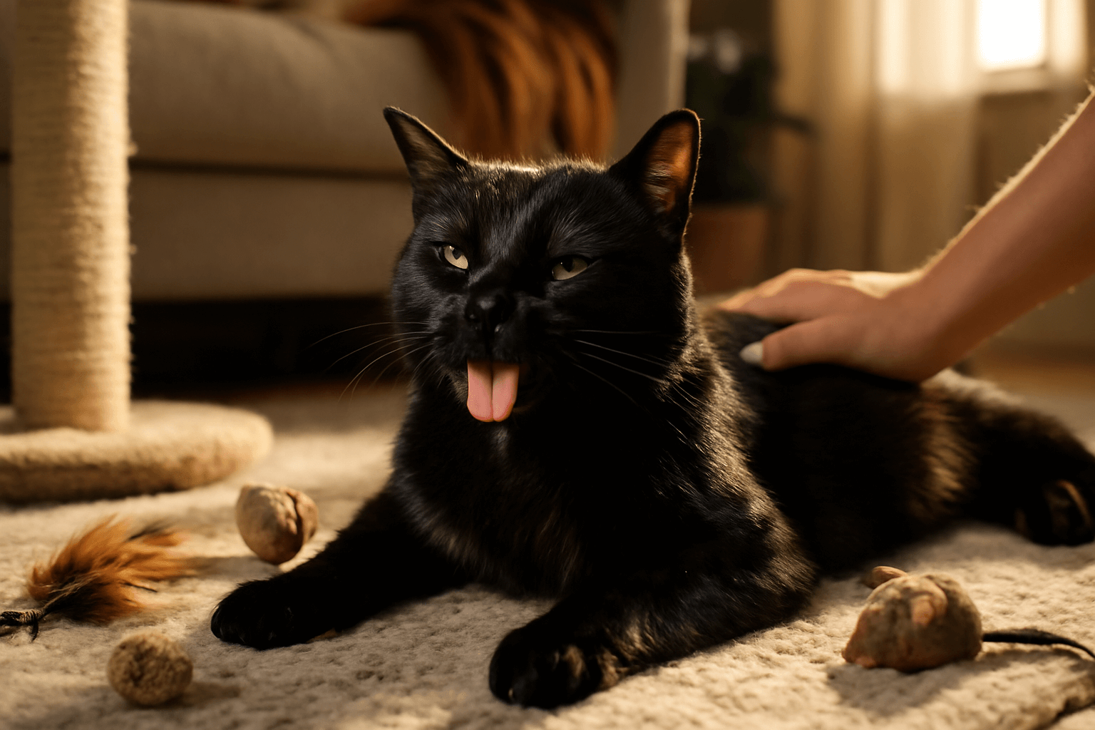 Cerny kocour allen funi jako pes po hre zapomina ze je kocka 1768359672189