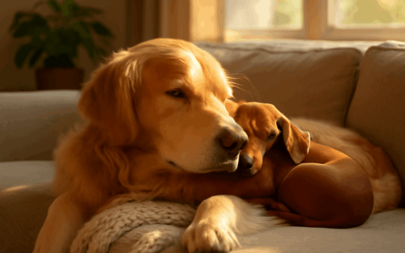 Clementine a rusty zlata retrivra a jezevcik kteri se neusta 1767286892927