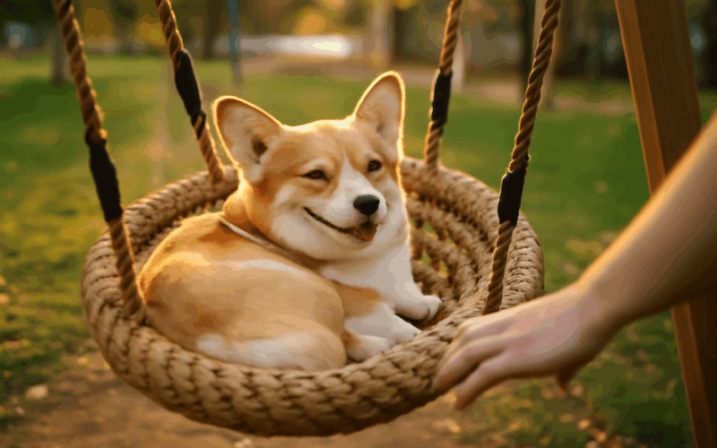 Corgi ktery si uziva houpacku v parku roztavil internet 1769223654410