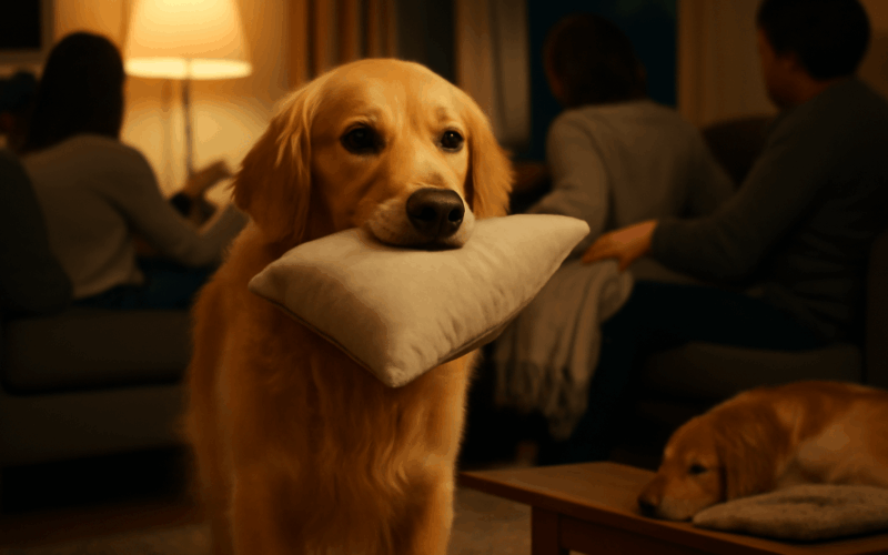 Golden retriever echo prinesl polstar aby hostum dal najevo 1767546084434