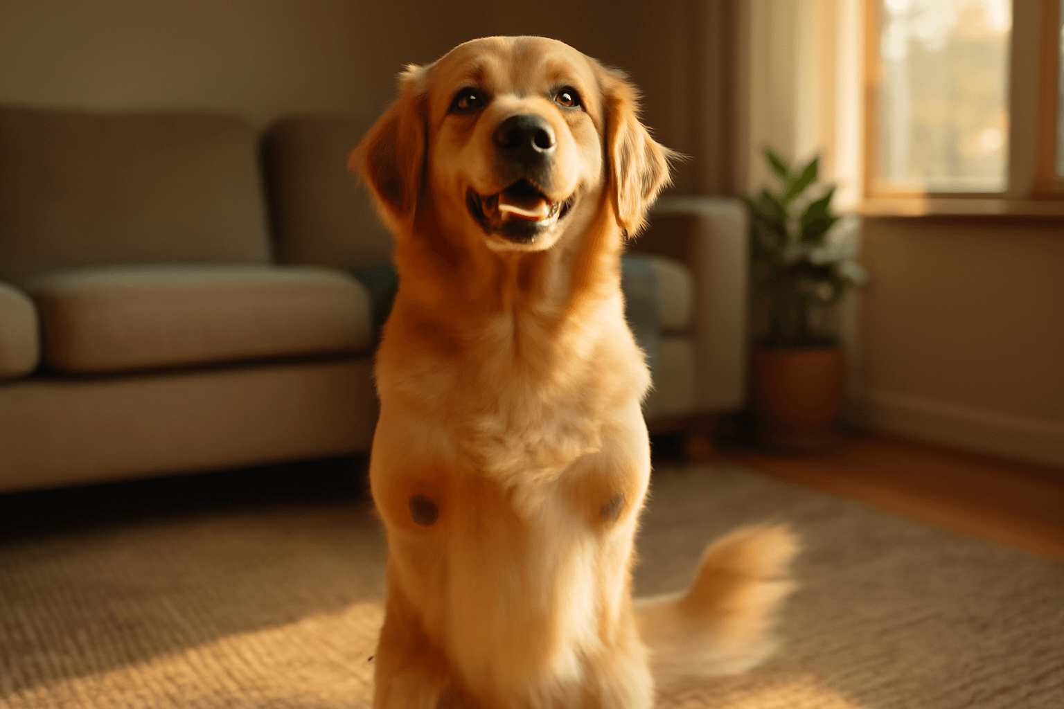 Honey pie zlata retrivrka bez prednich tlapek stoji jako mal 1768942857373