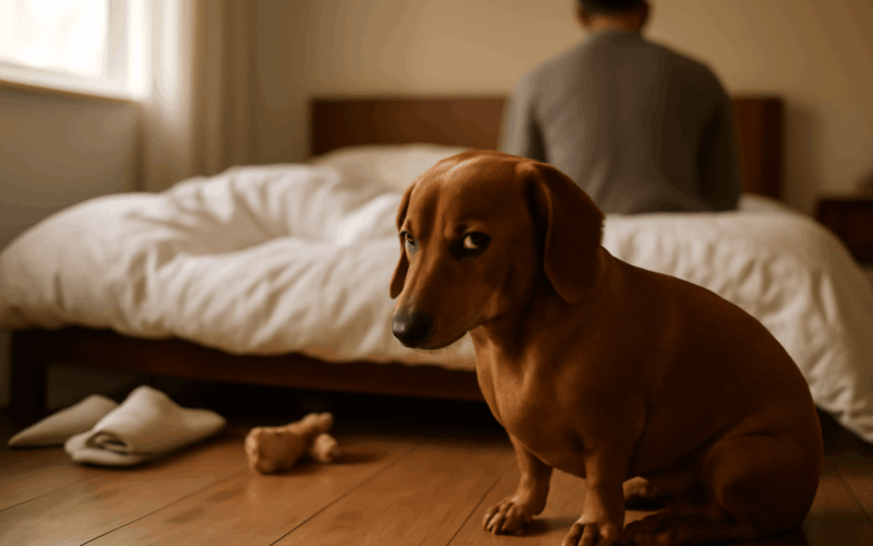 Jezevcik dava urazeny pohled protoze ho nenechali zustat v p 1767229305882