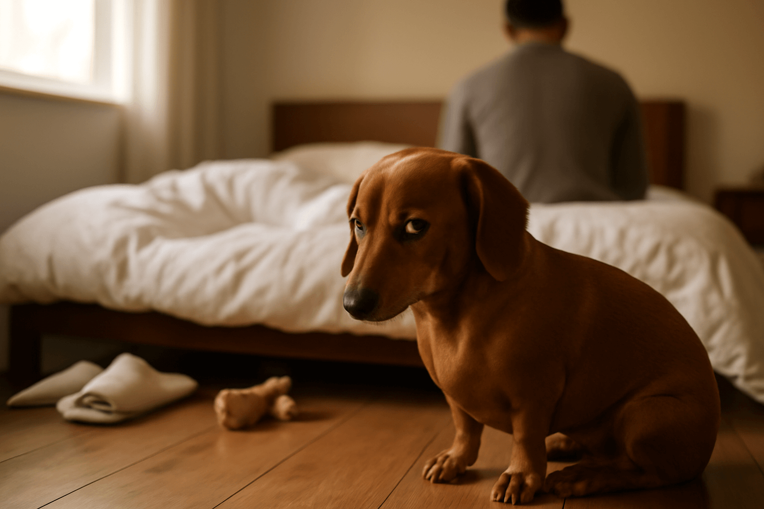 Jezevcik dava urazeny pohled protoze ho nenechali zustat v p 1767229305882