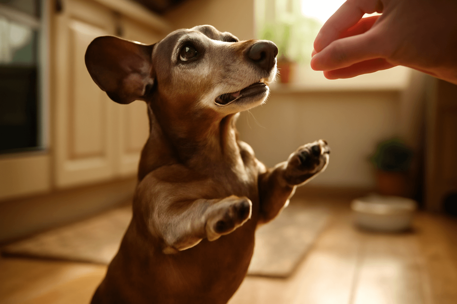 Jezevcik oreo predvadi roztomily tanecek aby si vyprosil jid 1768086071107