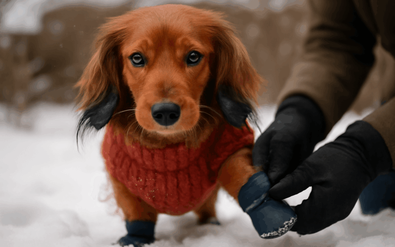 Jezevcik pickle poprve zkousi psi boty a neni z toho nadseny 1769612452118