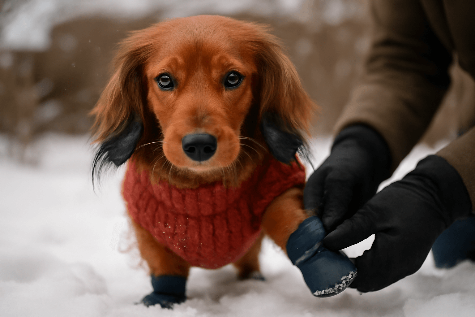 Jezevcik pickle poprve zkousi psi boty a neni z toho nadseny 1769612452118