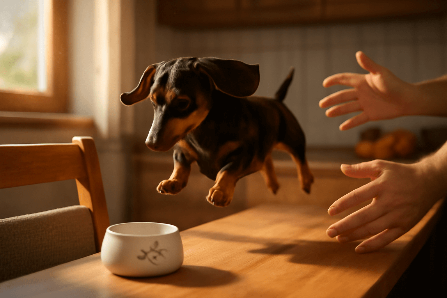 Jezevcik predvedl kaskadersky skok na kuchynskou linku 1767272485618