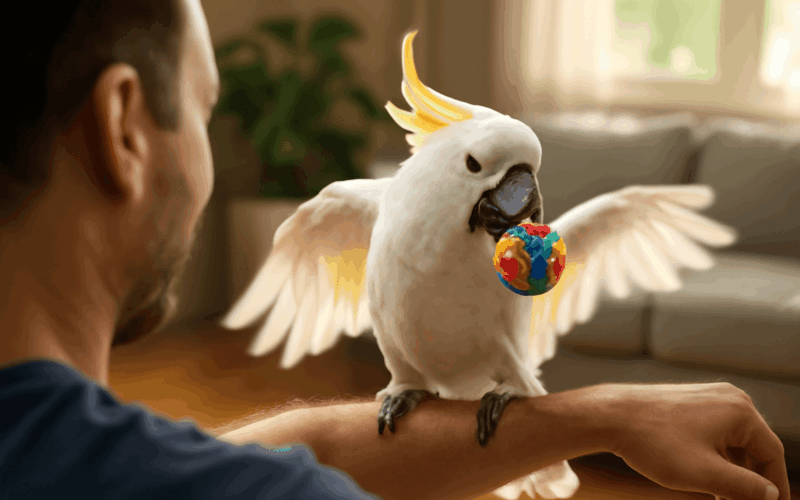 Kakadu ktery hraje aport a neda tatovi ani vydechnout 1768842037661