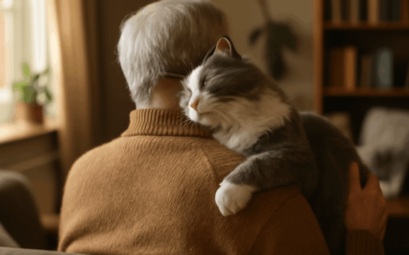 Kocka ktera si libuje na dedovych ramenou roztavila internet 1767646885679