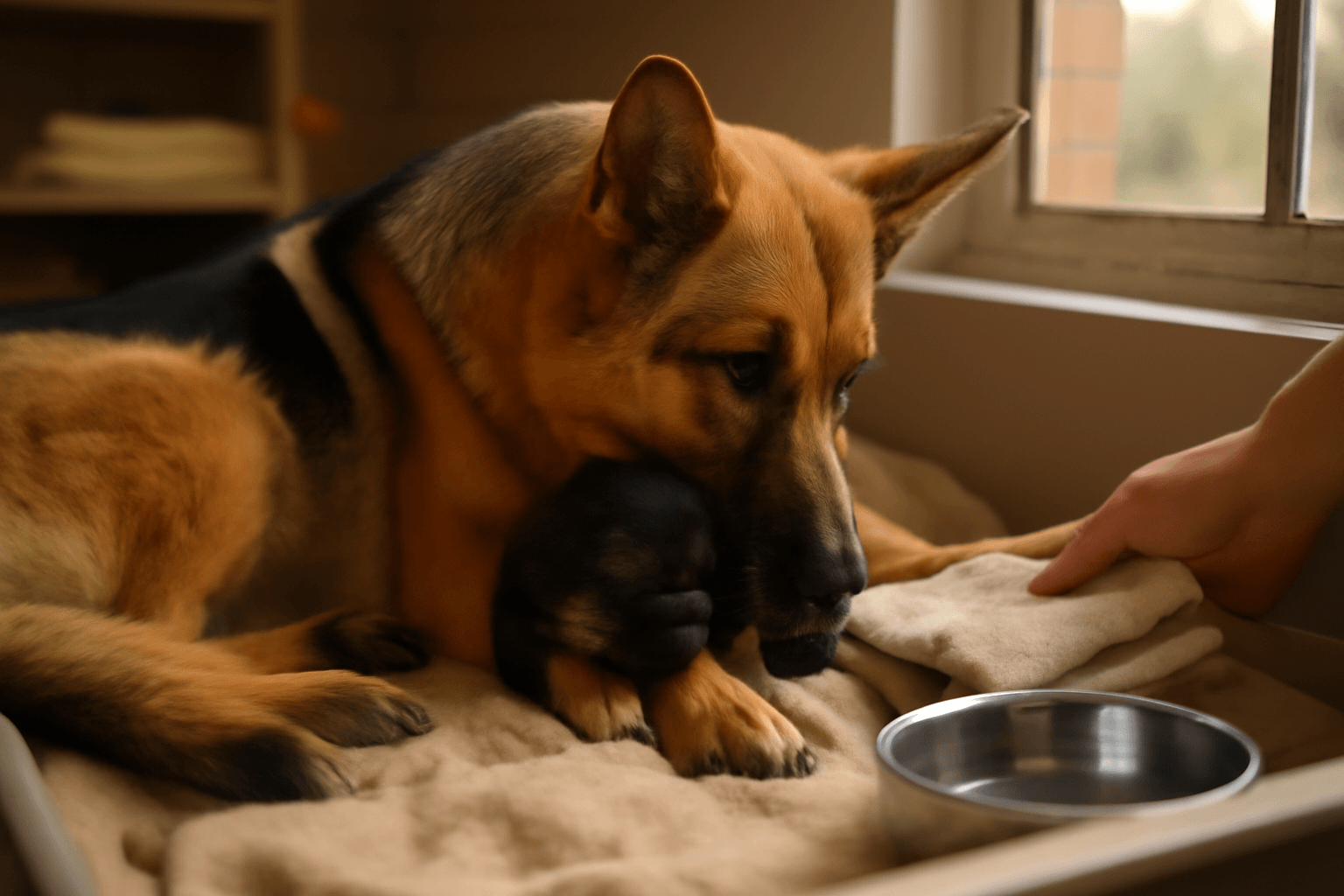 Mama nemeckeho ovcaka chrani sve stene po zachrane 1769403660428