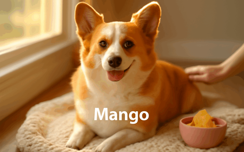 Mango oranzovy corgi mix ktery vypada jako pomerancovy sorbe 1768446080923