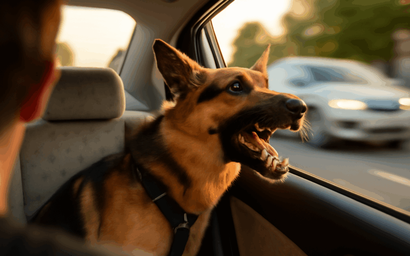 Nemecky ovcak kousa projizdejici auta hlava ven z okna a pln 1768705258866