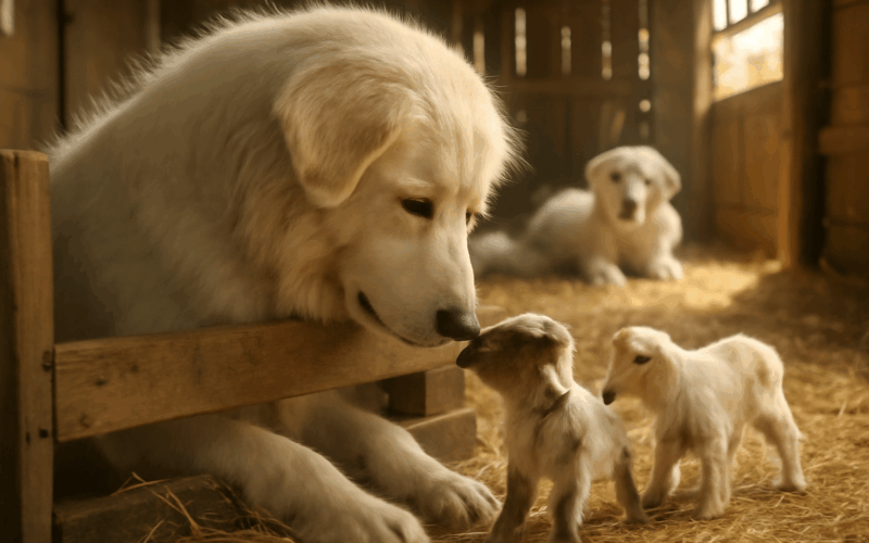 Pyrenejsky ovcak milo trpelive ceka na nova kuzlata 1769461259027