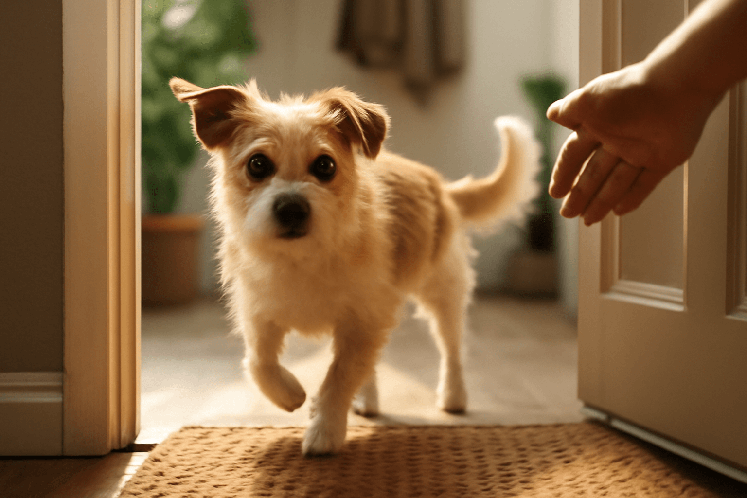 Rescue pes dutch prochazi dvermi pozpatku a vypada to mu dok 1769000459793