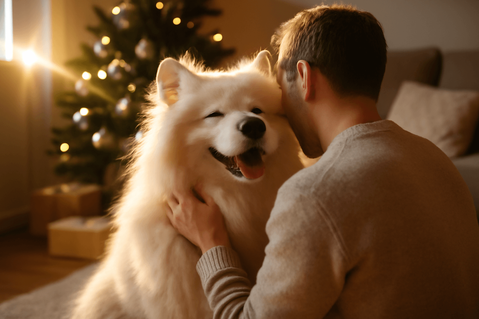 Samojed rozzari svatecni pokoj objetim sveho tatinka 1768762864640