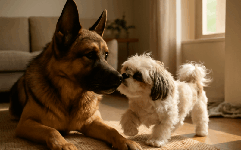 Shih tzu se do sveho nemeckeho ovcaka zamilovala na prvni po 1768597244537