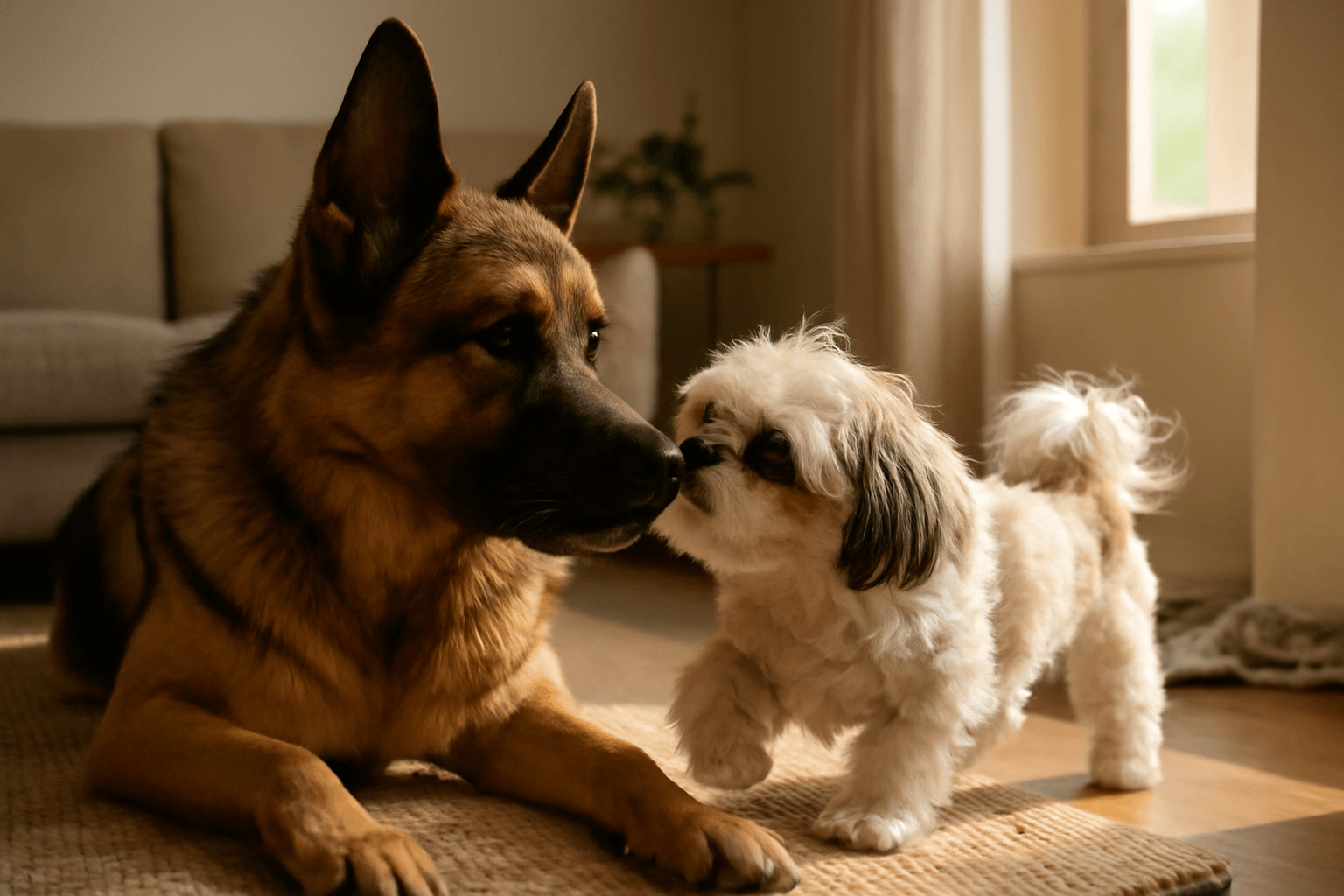 Shih tzu se do sveho nemeckeho ovcaka zamilovala na prvni po 1768597244537