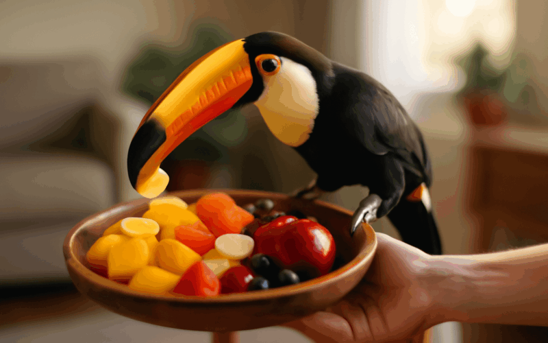 Tukan jako gurman ochutnava ovoce a jasne dava najevo sve pr 1769115667257