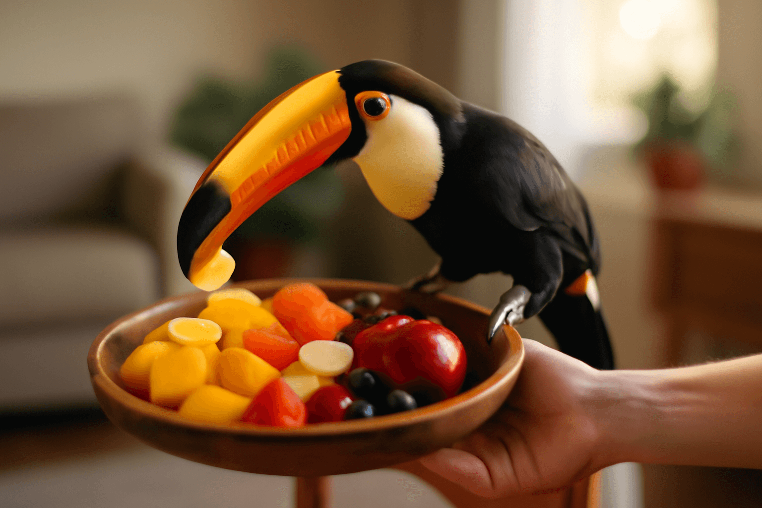 Tukan jako gurman ochutnava ovoce a jasne dava najevo sve pr 1769115667257