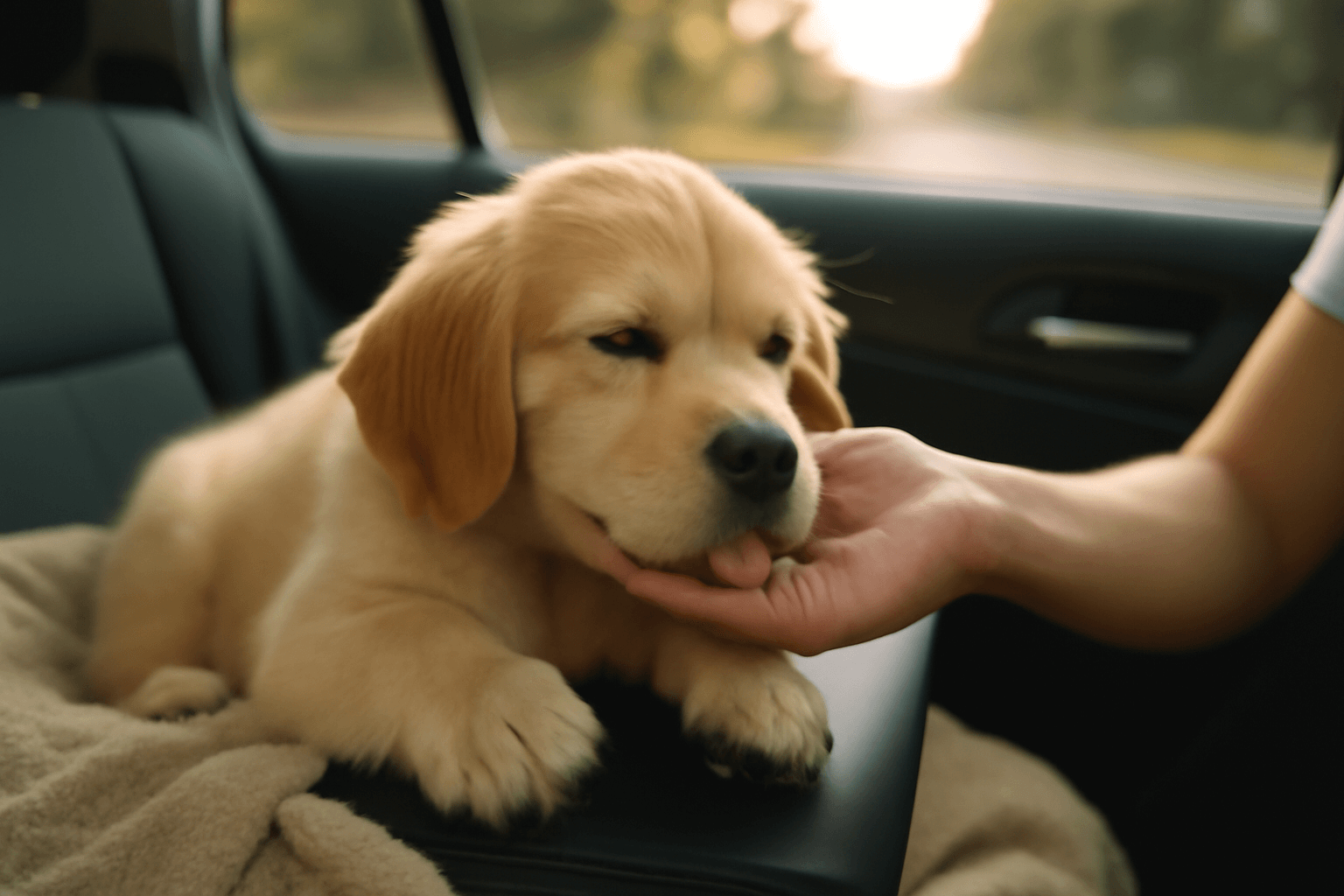 Zlaty retrivr mochi bojuje s ospalosti v aute 1767294104674