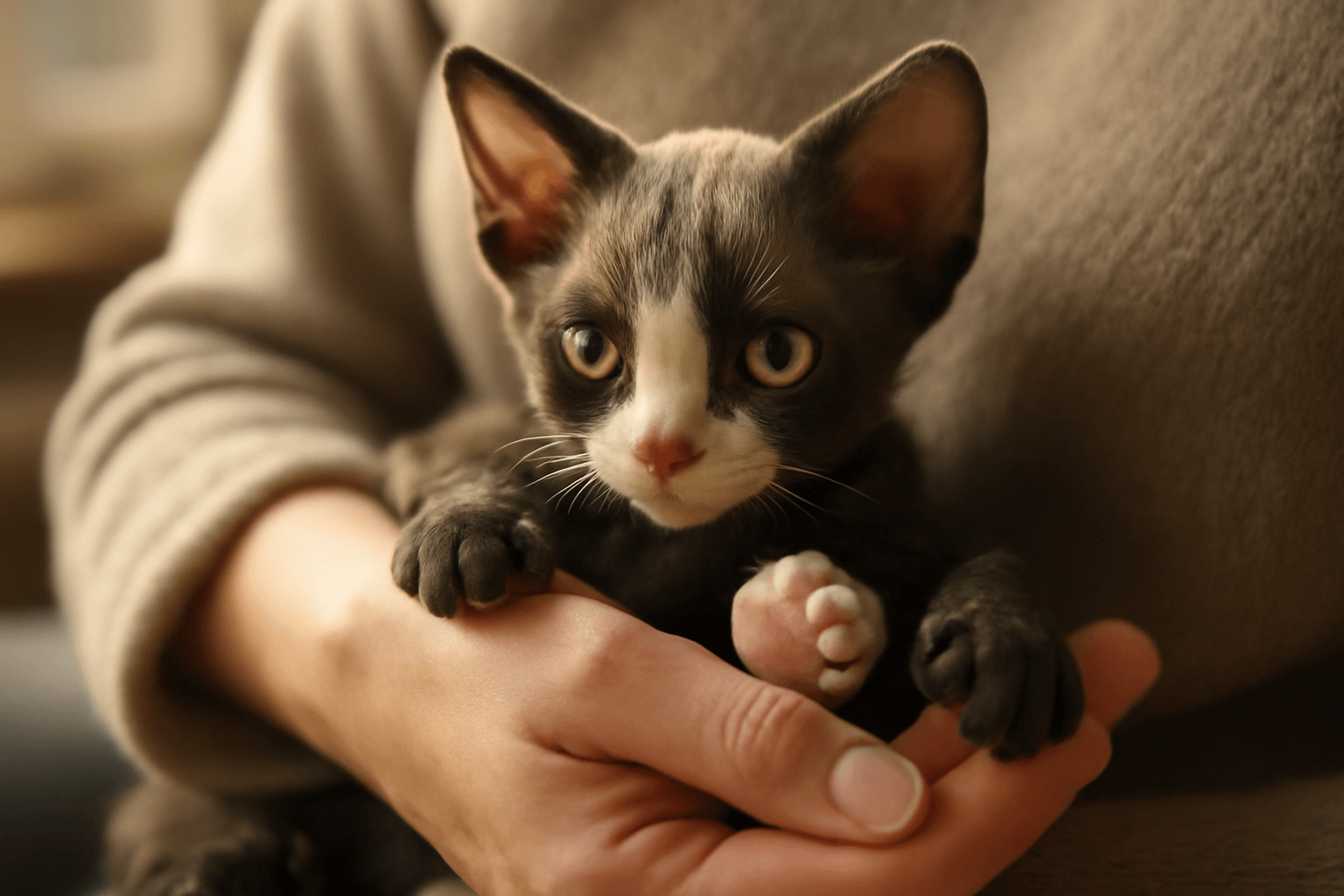 Cernobile kote devon rex ktere vypada jako dve kocky v jedne 1770339650746