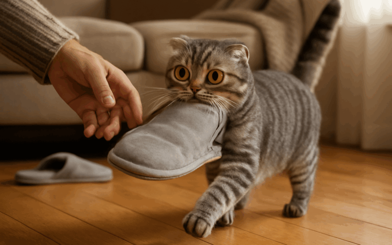 Charlie scottish fold znovu krade tatovy pantofle 1769914859260