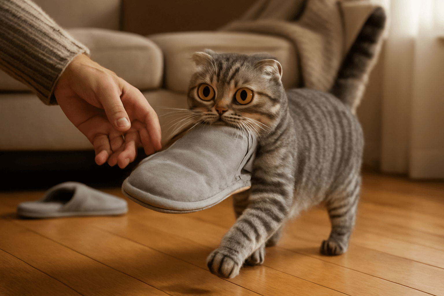 Charlie scottish fold znovu krade tatovy pantofle 1769914859260