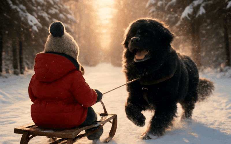 Duke novofundland ktery s radosti tahne svou malou sestru na 1770174045738