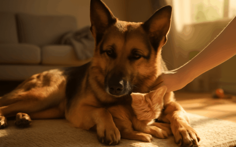 Fenka nemeckeho ovcaka a kote nejlepsi pratele v jedne austr 1771599693389