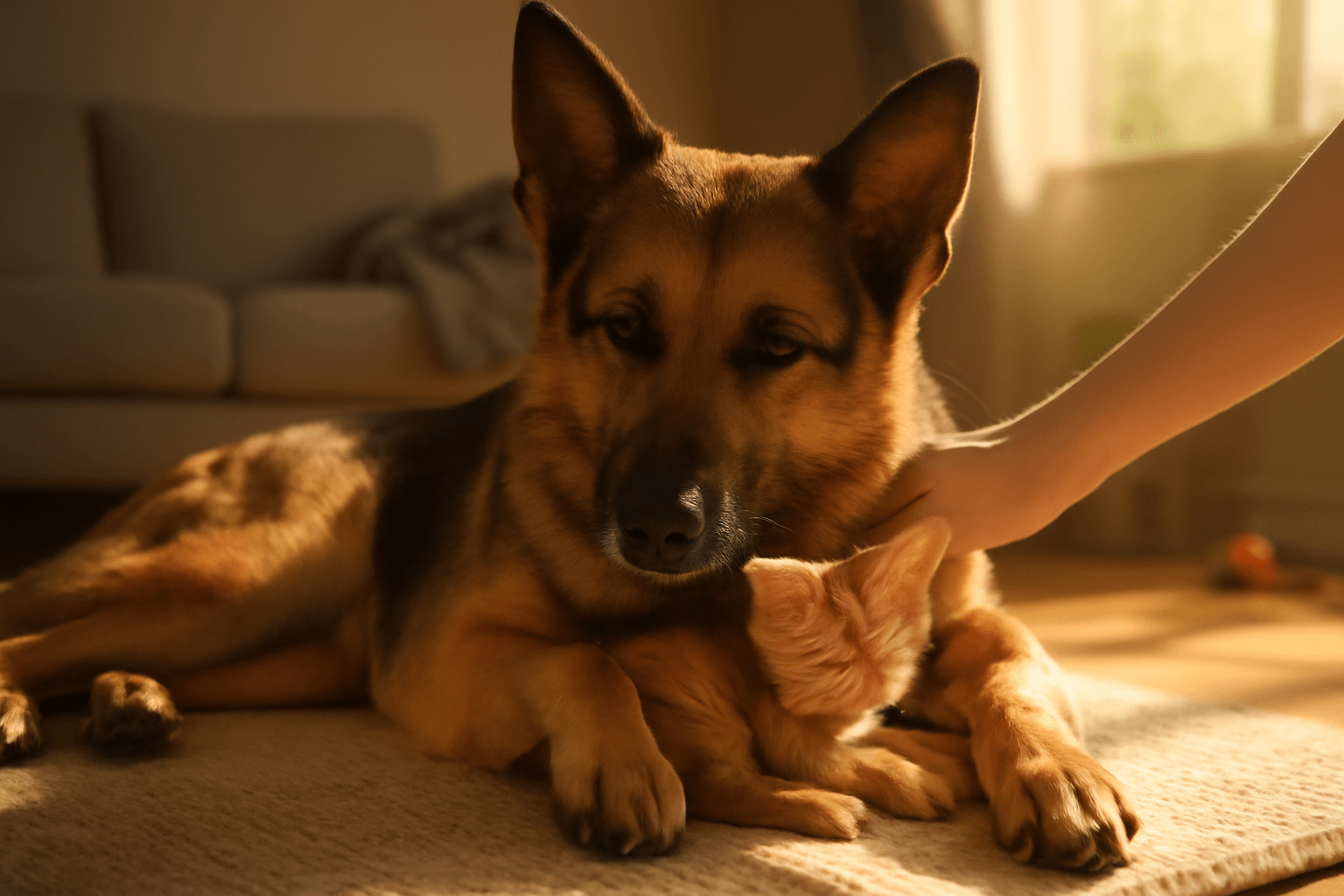 Fenka nemeckeho ovcaka a kote nejlepsi pratele v jedne austr 1771599693389