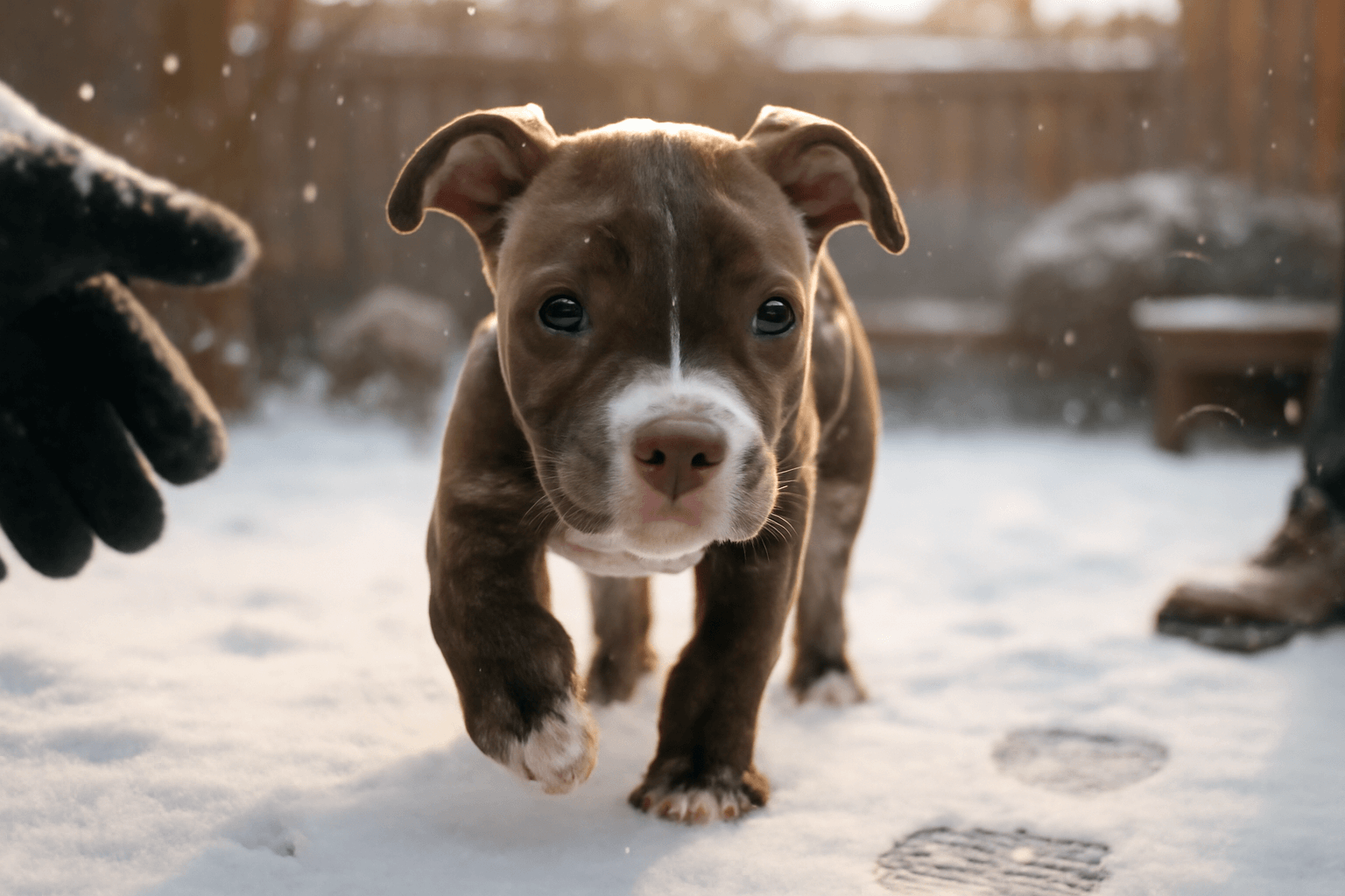 Foster stene pitbulla piglet si poprve hraje ve snehu 1770318059263