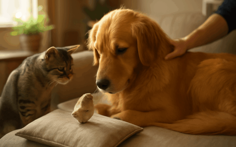 Golden retriever dojo chrani mladata ptaku i pred svou vlast 1771959691188