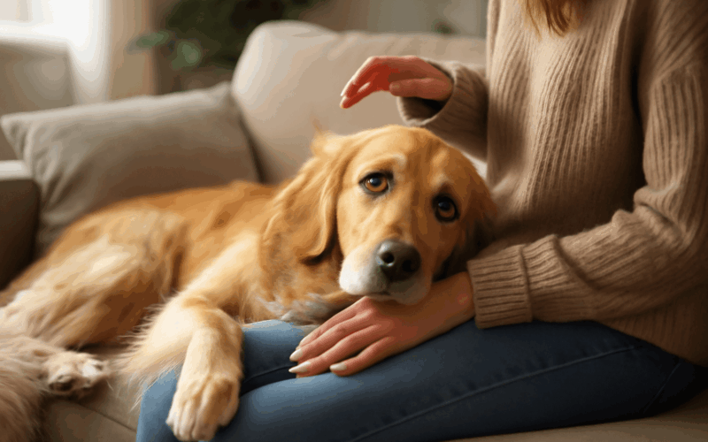 Golden retriever theo pes ktery je prilepeny k mamince 1770246050125