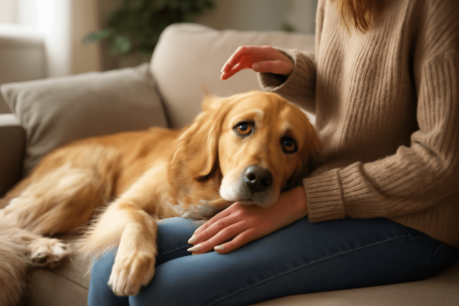 Golden retriever theo pes ktery je prilepeny k mamince 1770246050125