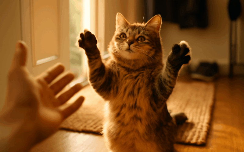 Ivy zdravi svou cloveku stoji na zadnich a mava tlapkami 1771678917132