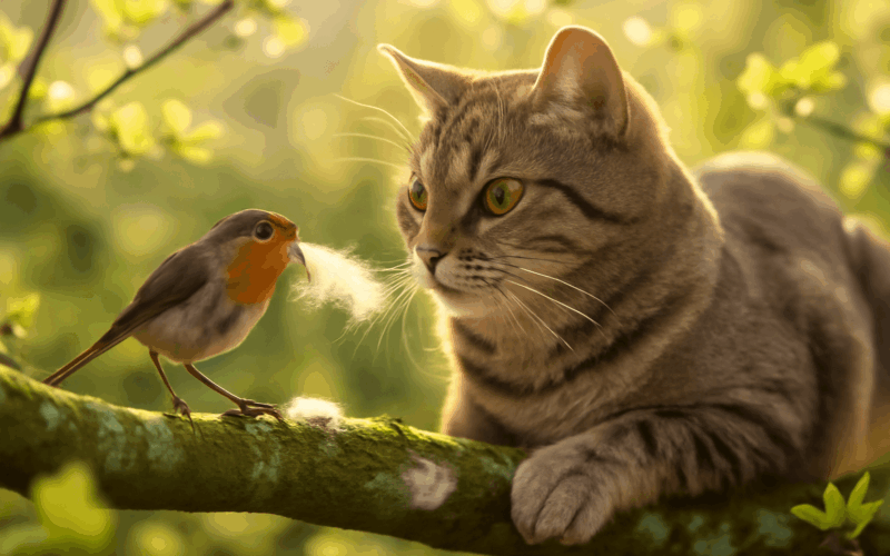 Kocka a ptak pratelstvi co vycesava zimni kozich 1772232676353