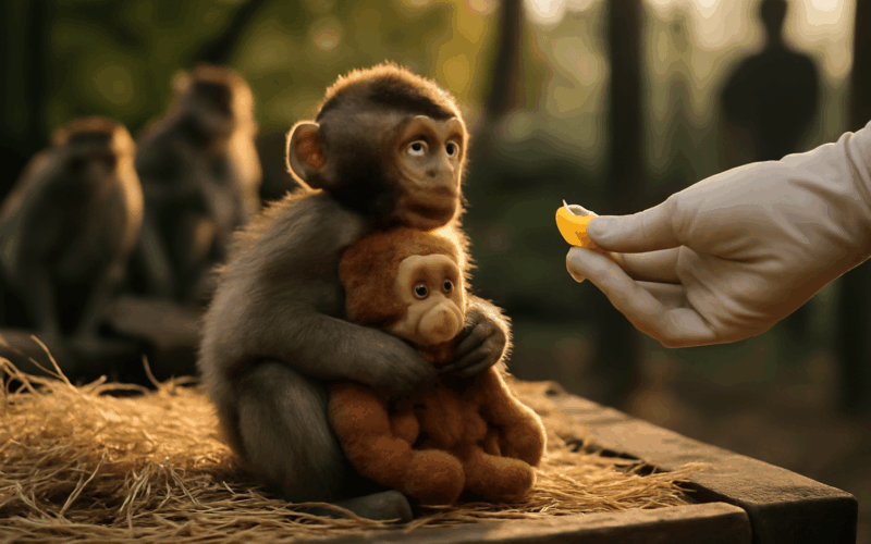 Maly makak punch osirely samecek nasel utechu v plysovem ora 1771606898052