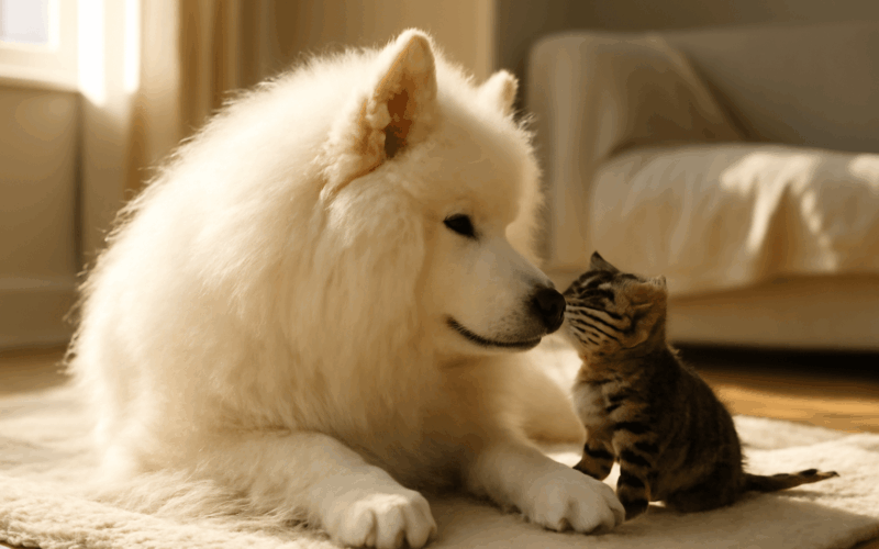 Obri samojed jako chudici mracek se zamiloval do malicke mou 1770224476981