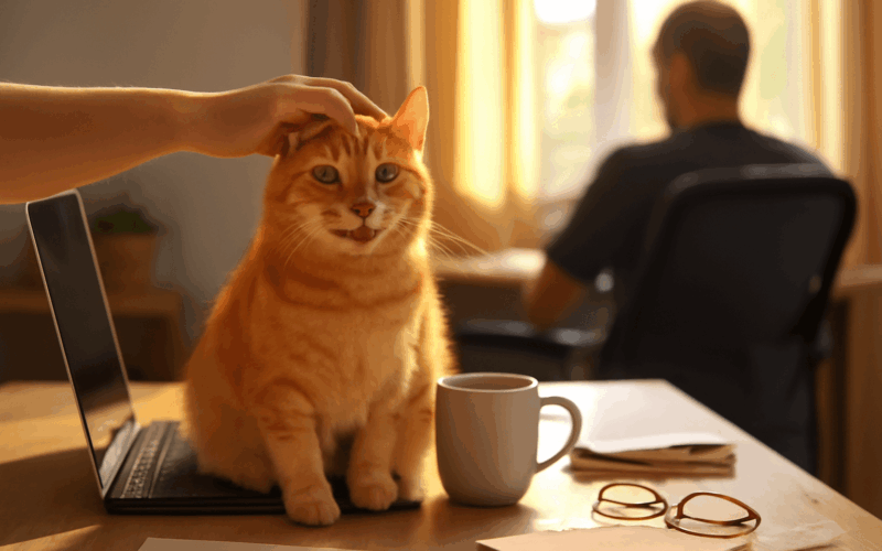 Oranzova kocka si uprostred prace vynuti mazleni 1772175701402