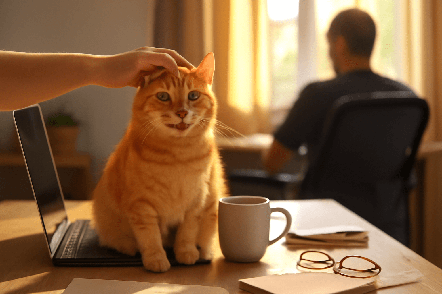 Oranzova kocka si uprostred prace vynuti mazleni 1772175701402