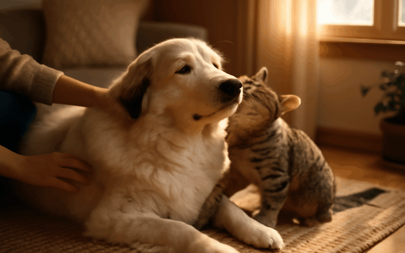 Pyrenejsky mix snasi nekonecnou naklonnost sve kocici sestri 1771801295311