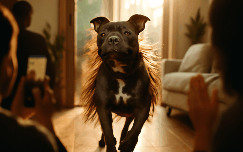 Rescue pitbull theo vchazi do mistnosti jako rockova hvezda 1770210058093