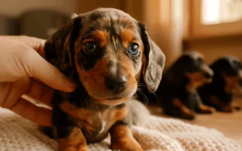 Stene jezevcika s nadhernyma modryma ocima a patchwork srsti 1772125320599