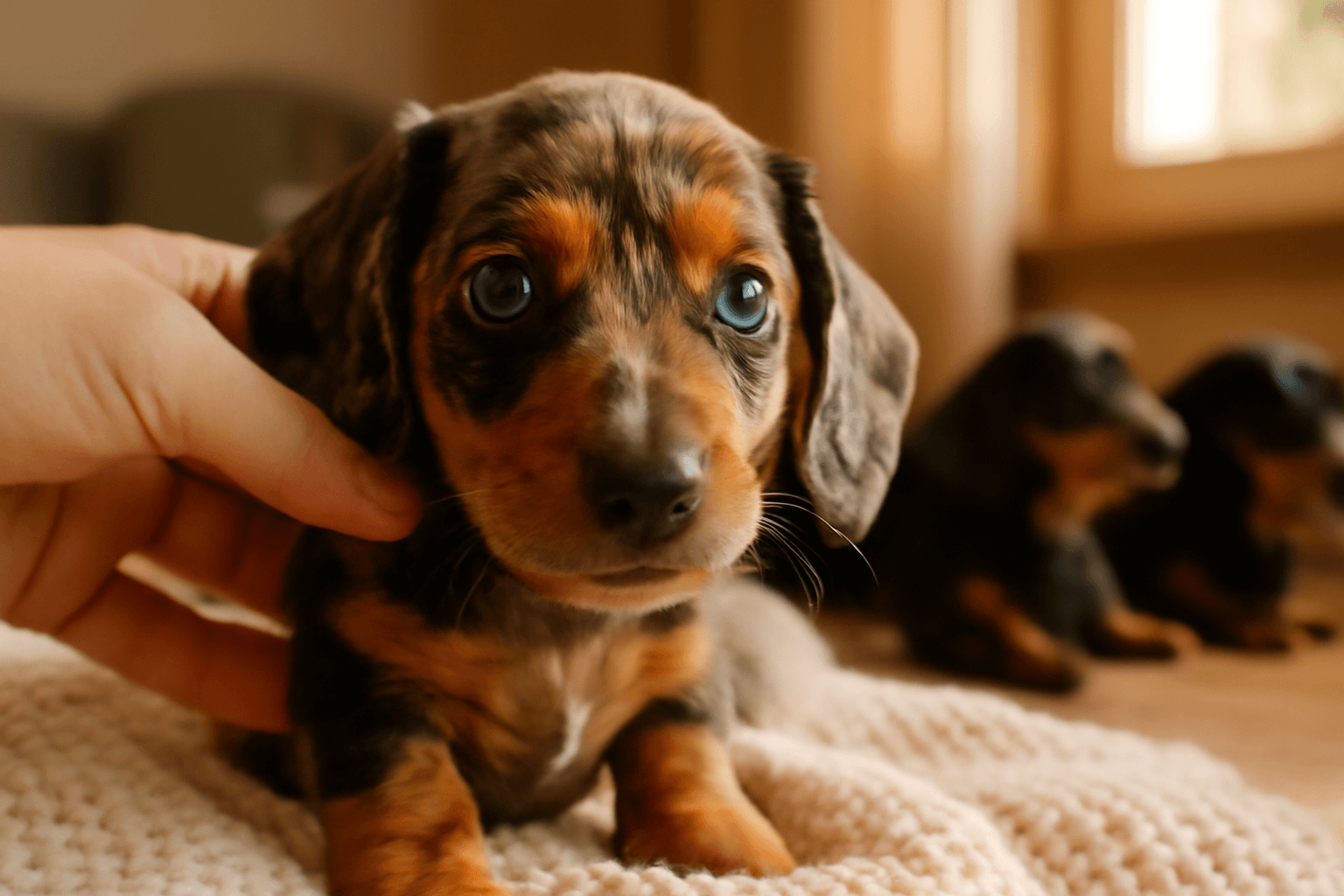 Stene jezevcika s nadhernyma modryma ocima a patchwork srsti 1772125320599